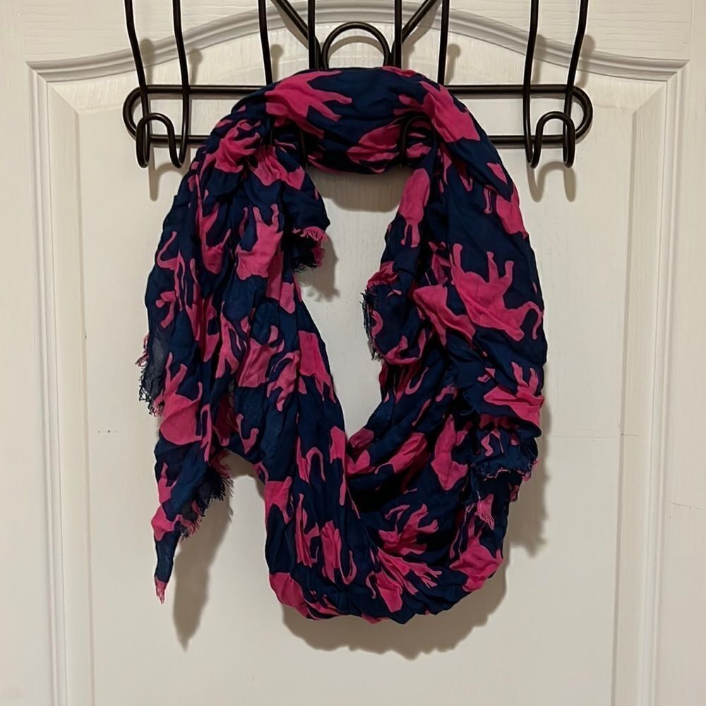 New Pink and Blue Elephant scarf with frayed edge